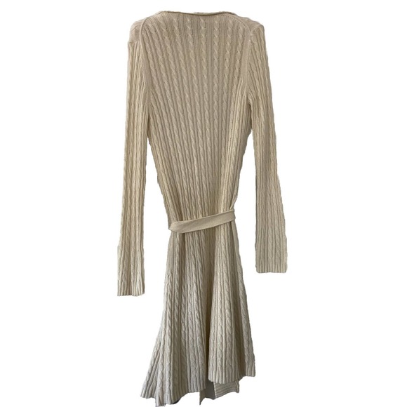 Ann Taylor Cashmere Collared Wrap Robe Cable Knit w/ Belt Tie Lounge Sz XS Ivory - Picture 2 of 7